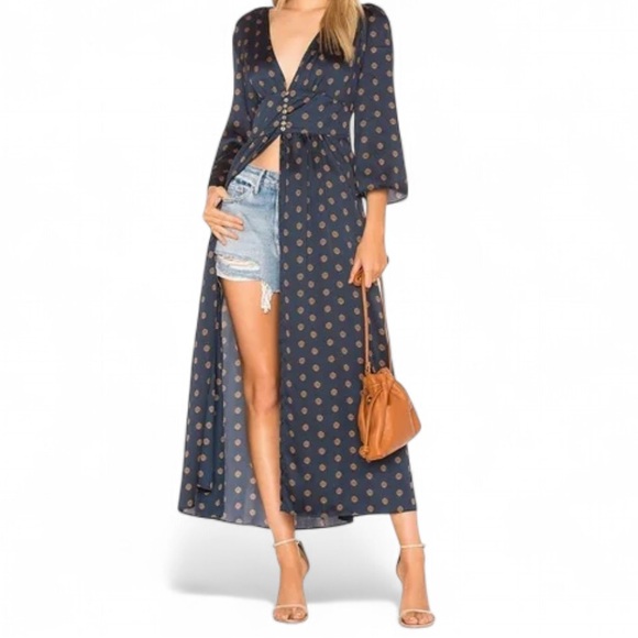 Free People Tops - Free People ‘Alexa’ Maxi Duster in Navy Floral Print,Size XS